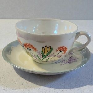 Vtg 1940 Or Earlier Trico Tea Cup Saucer Lusterware Hand Painted Porcelain Japan